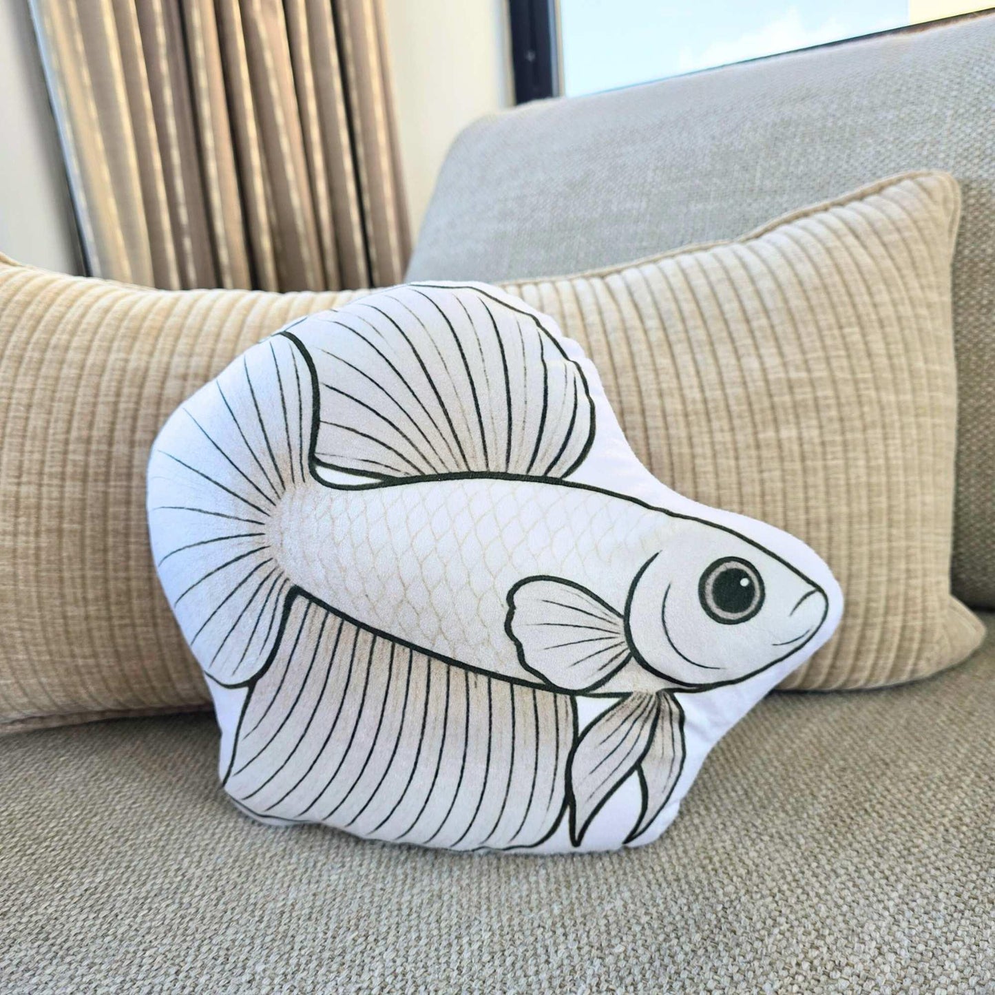 White Shortfin Betta Fish-Shaped Cushion 30cm | FAWNE