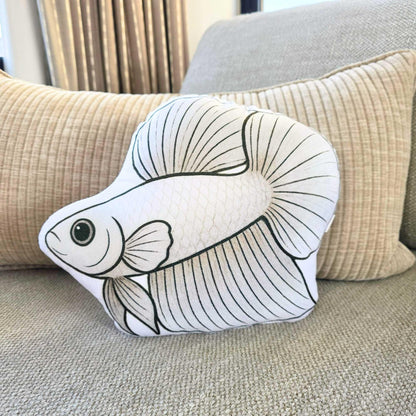 White Shortfin Betta Fish-Shaped Cushion 30cm | FAWNE - FAWNE