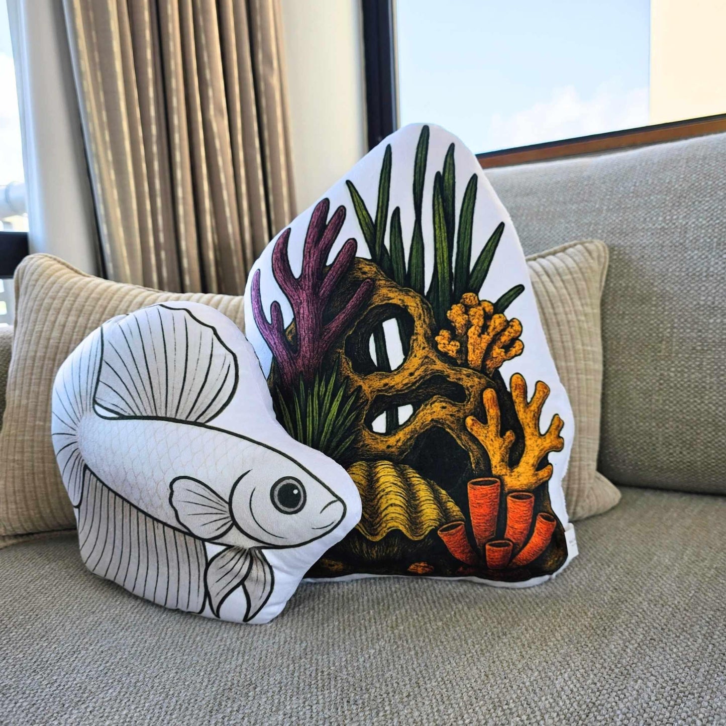 White Shortfin Betta Fish-Shaped Cushion 30cm | FAWNE