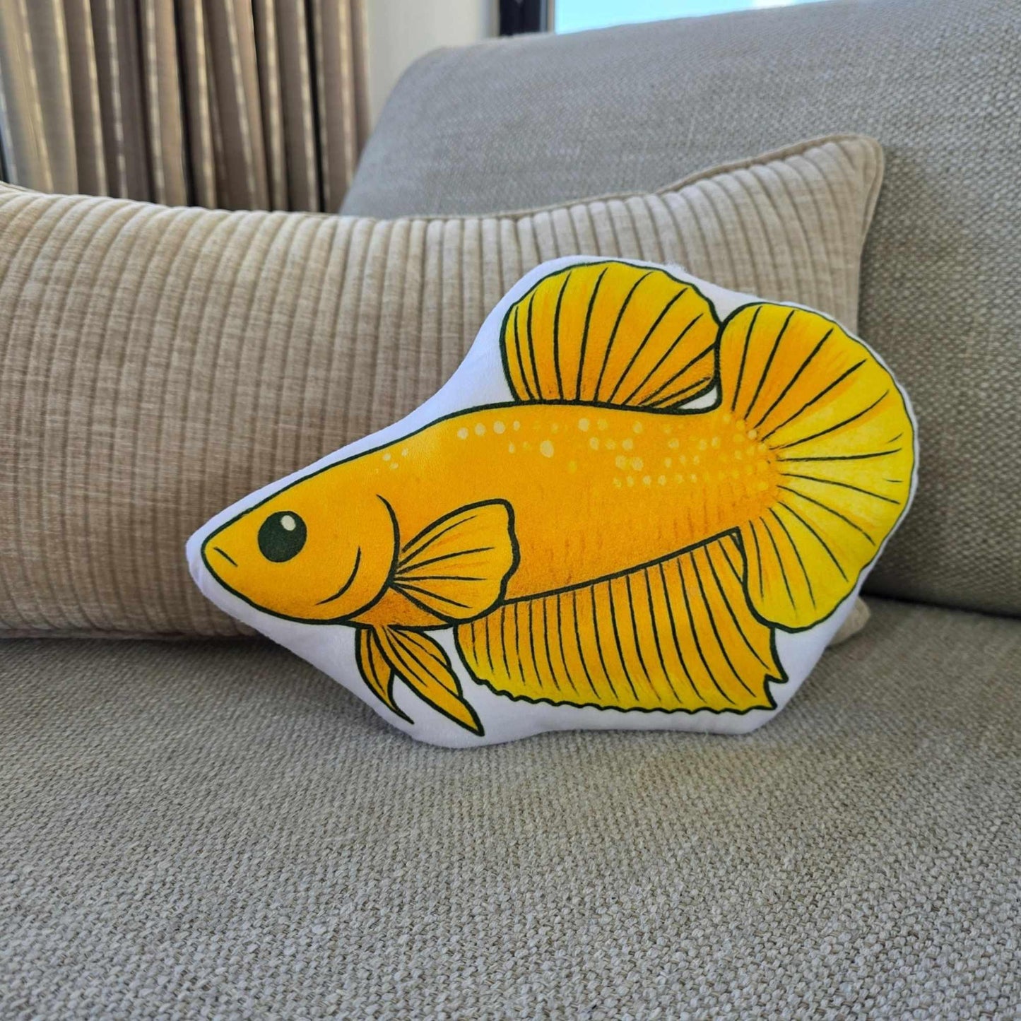 Yellow Shortfin Betta Fish-Shaped Cushion 30cm | FAWNE
