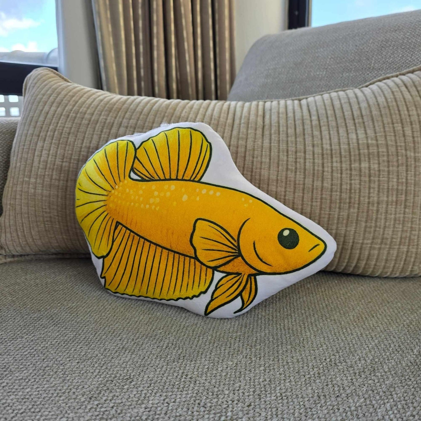Yellow Shortfin Betta Fish-Shaped Cushion 30cm | FAWNE