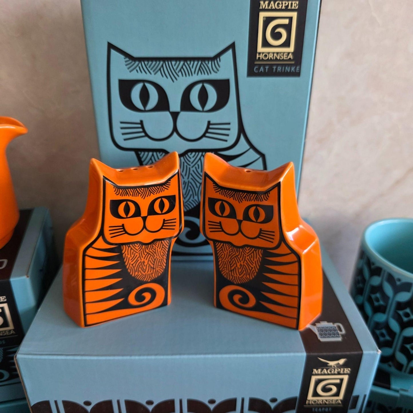 Hornsea - Salt & Pepper Set - Cat Shaped - Orange Cruet