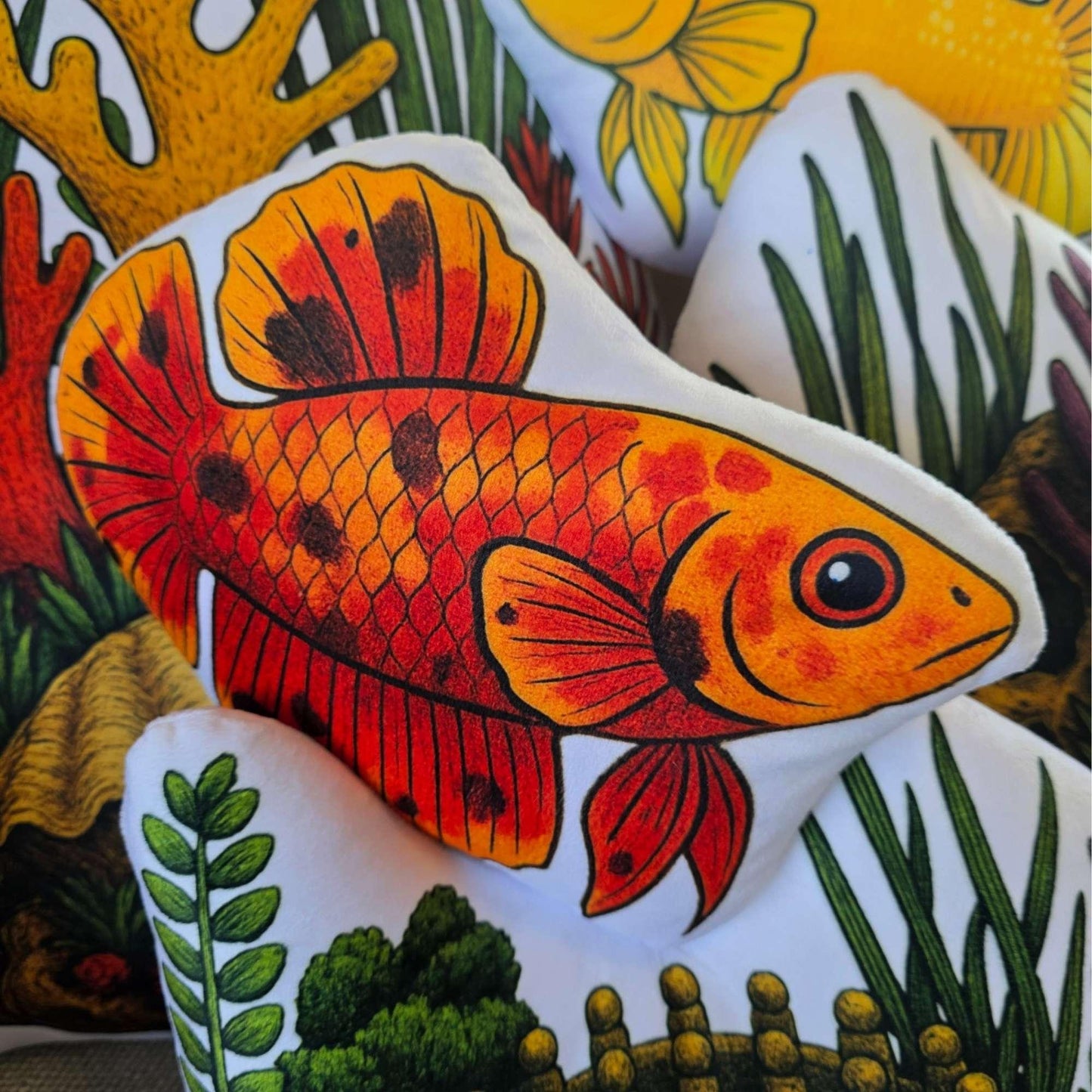 Calico Shortfin Betta Fish-Shaped Cushion 30cm | FAWNE