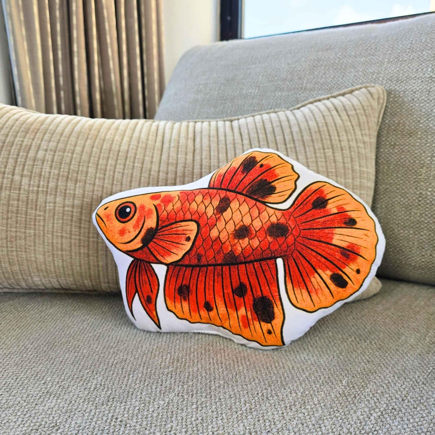 Calico Shortfin Betta Fish-Shaped Cushion 30cm | FAWNE