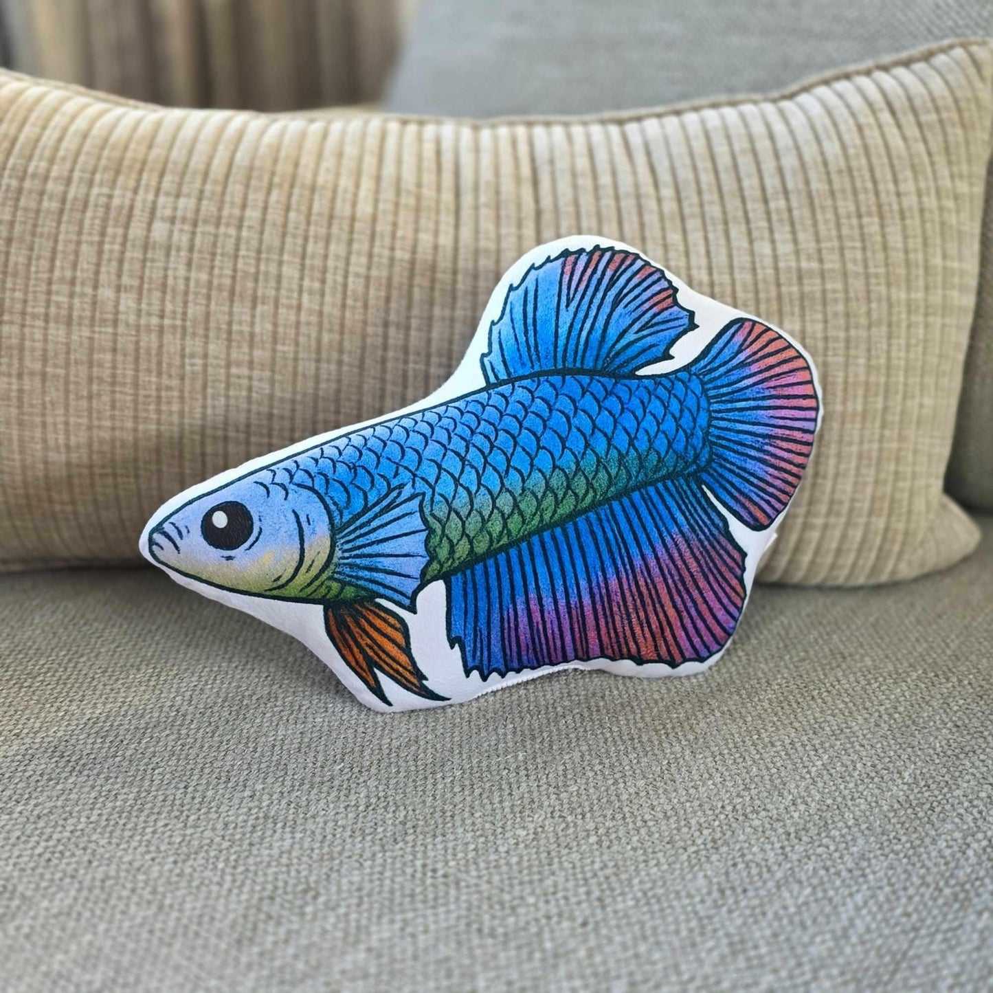 Light Blue Shortfin Betta Fish-Shaped Cushion 30cm | FAWNE