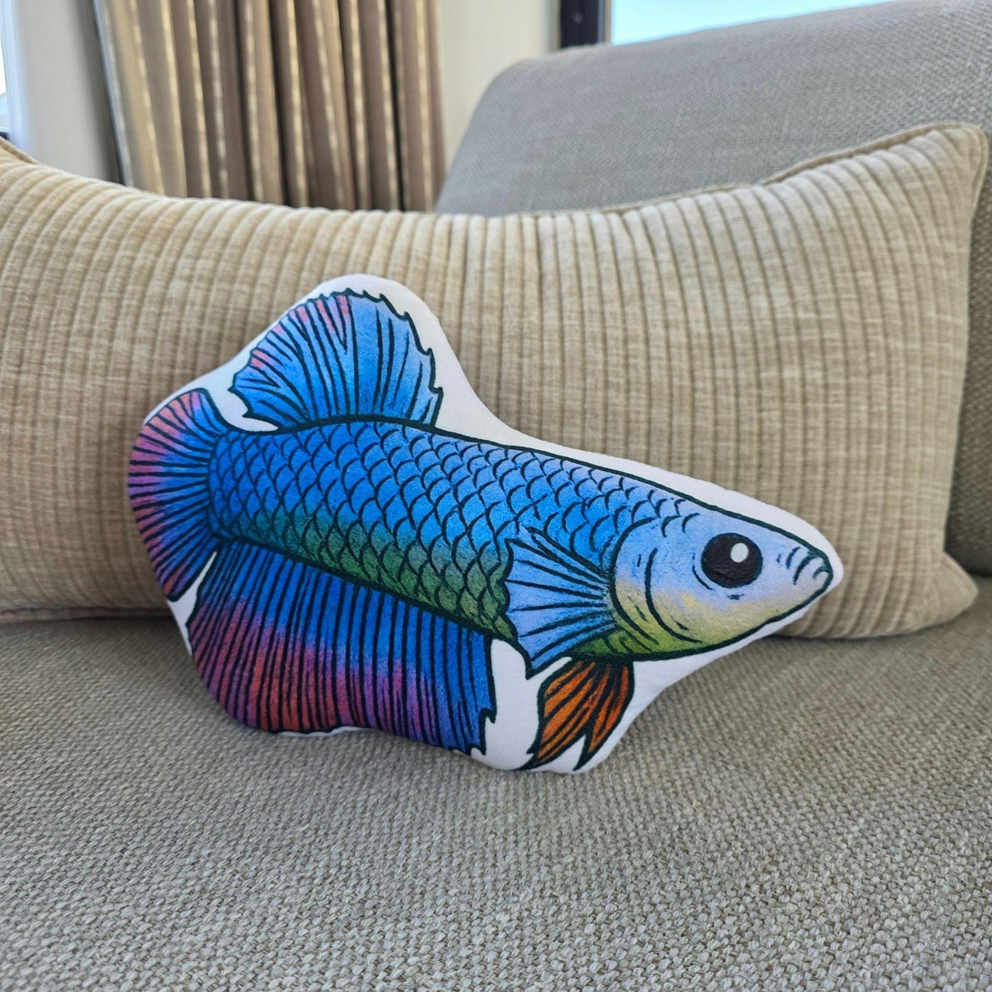 Light Blue Shortfin Betta Fish-Shaped Cushion 30cm | FAWNE