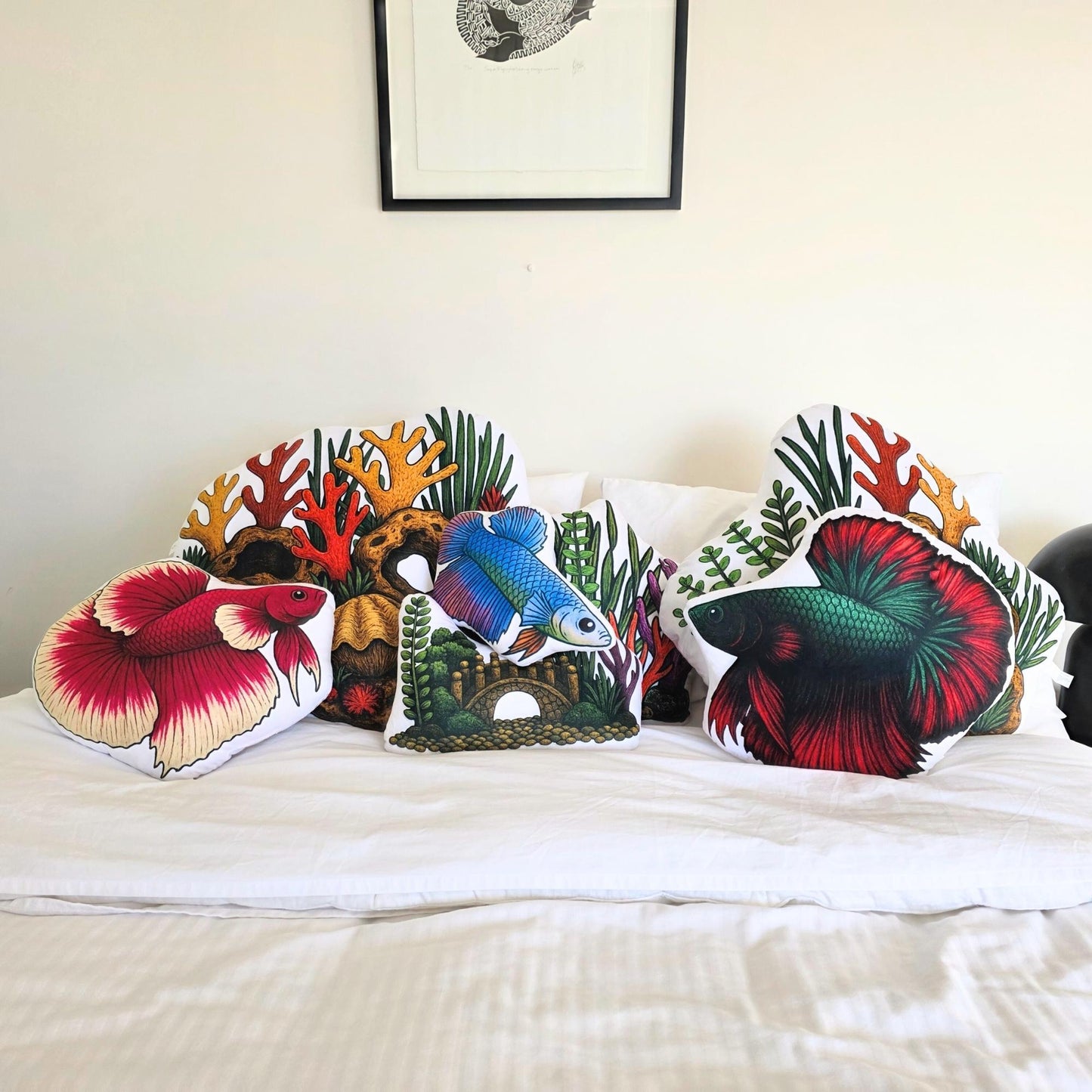 Light Blue Shortfin Betta Fish-Shaped Cushion 30cm | FAWNE