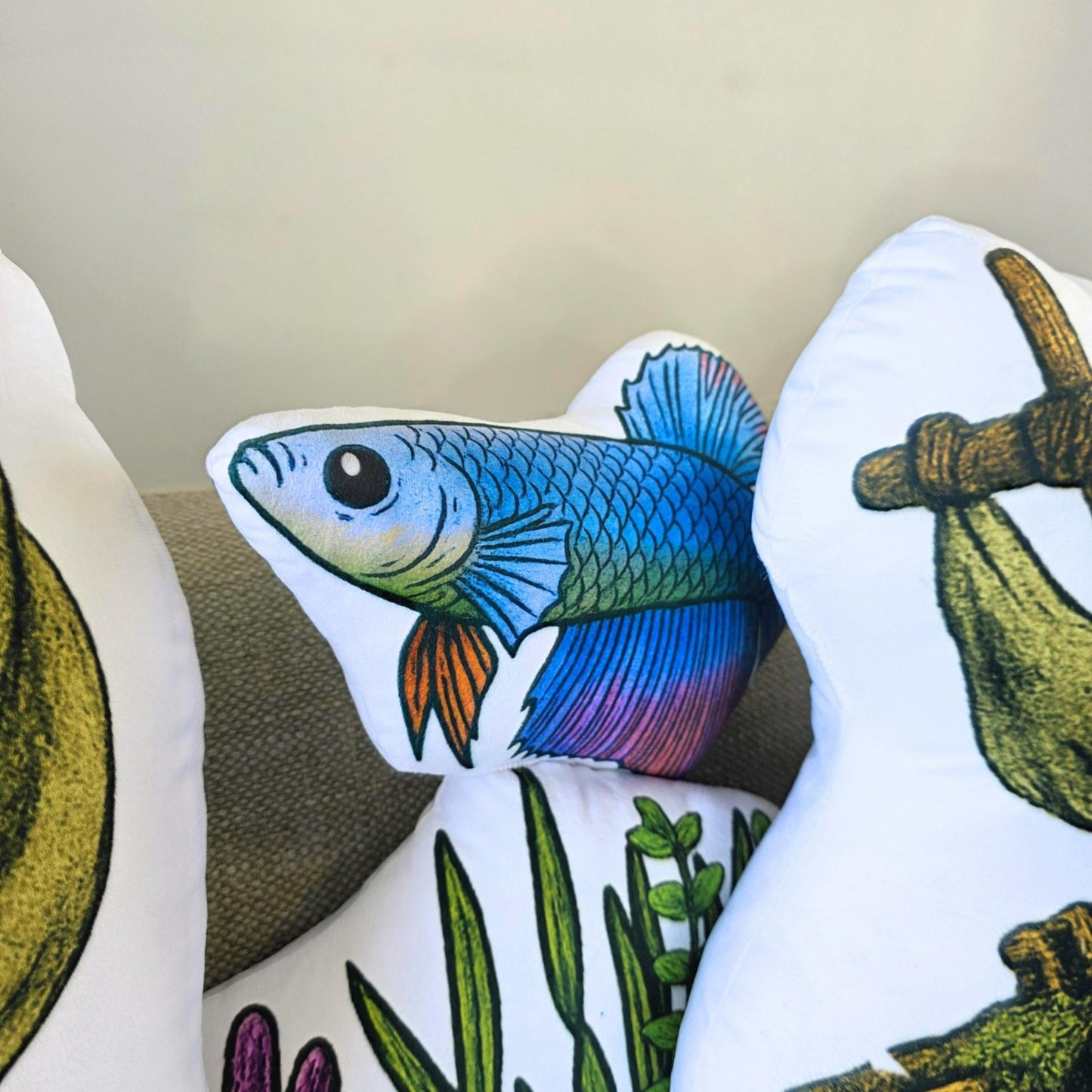 Light Blue Shortfin Betta Fish-Shaped Cushion 30cm | FAWNE