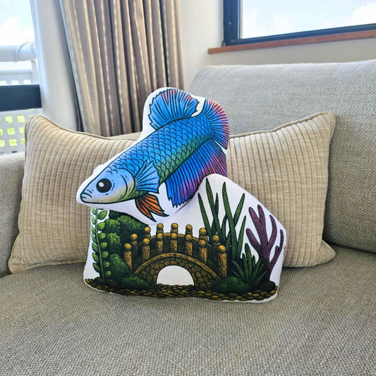 Light Blue Shortfin Betta Fish-Shaped Cushion 30cm | FAWNE