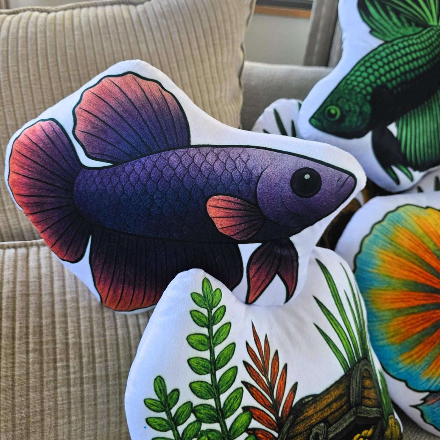Purple Shortfin Betta Fish-Shaped Cushion 30cm | FAWNE