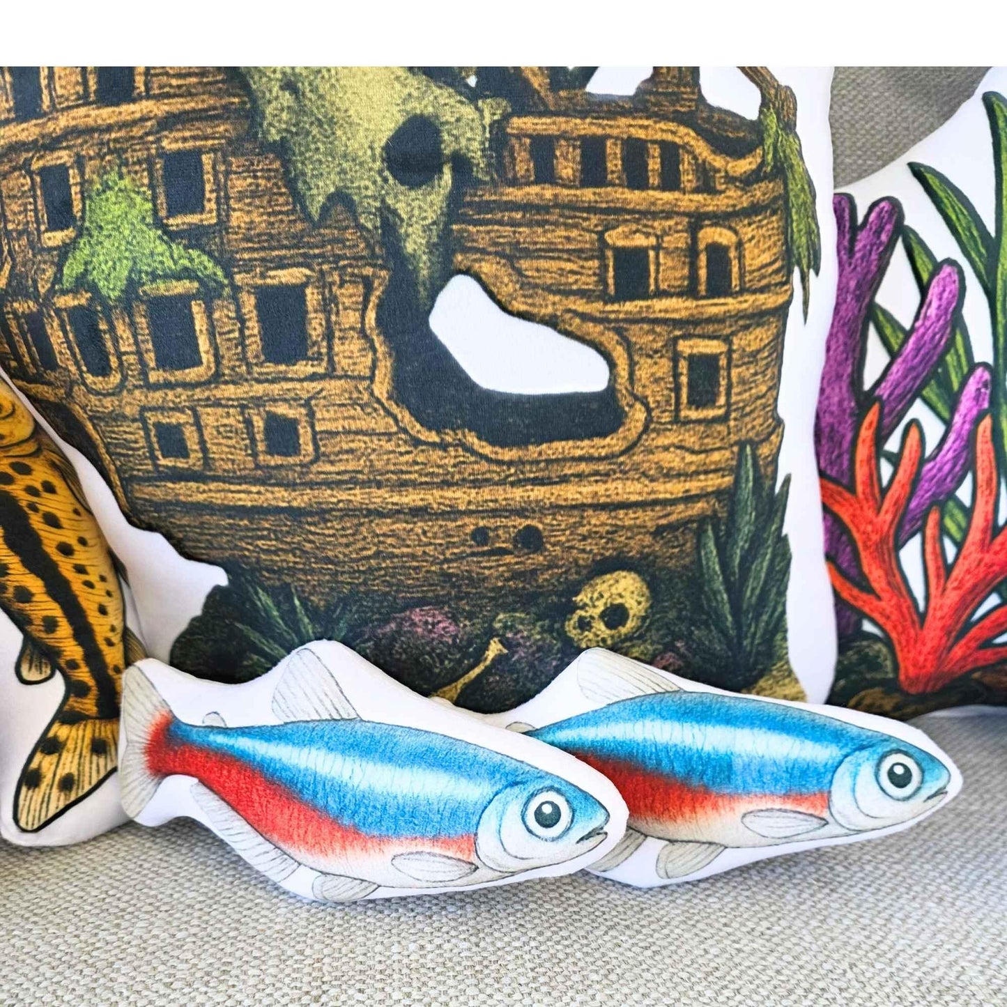 Neon Tetra Fish-Shaped Cushion 20cm | FAWNE