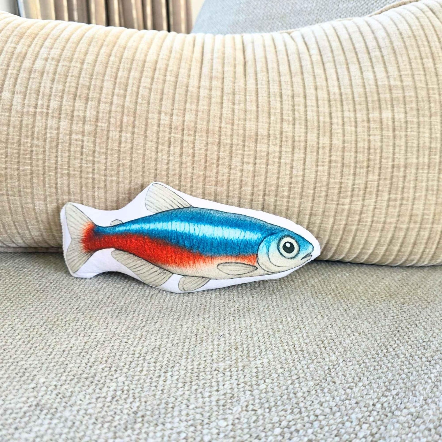 Neon Tetra Fish-Shaped Cushion 20cm | FAWNE