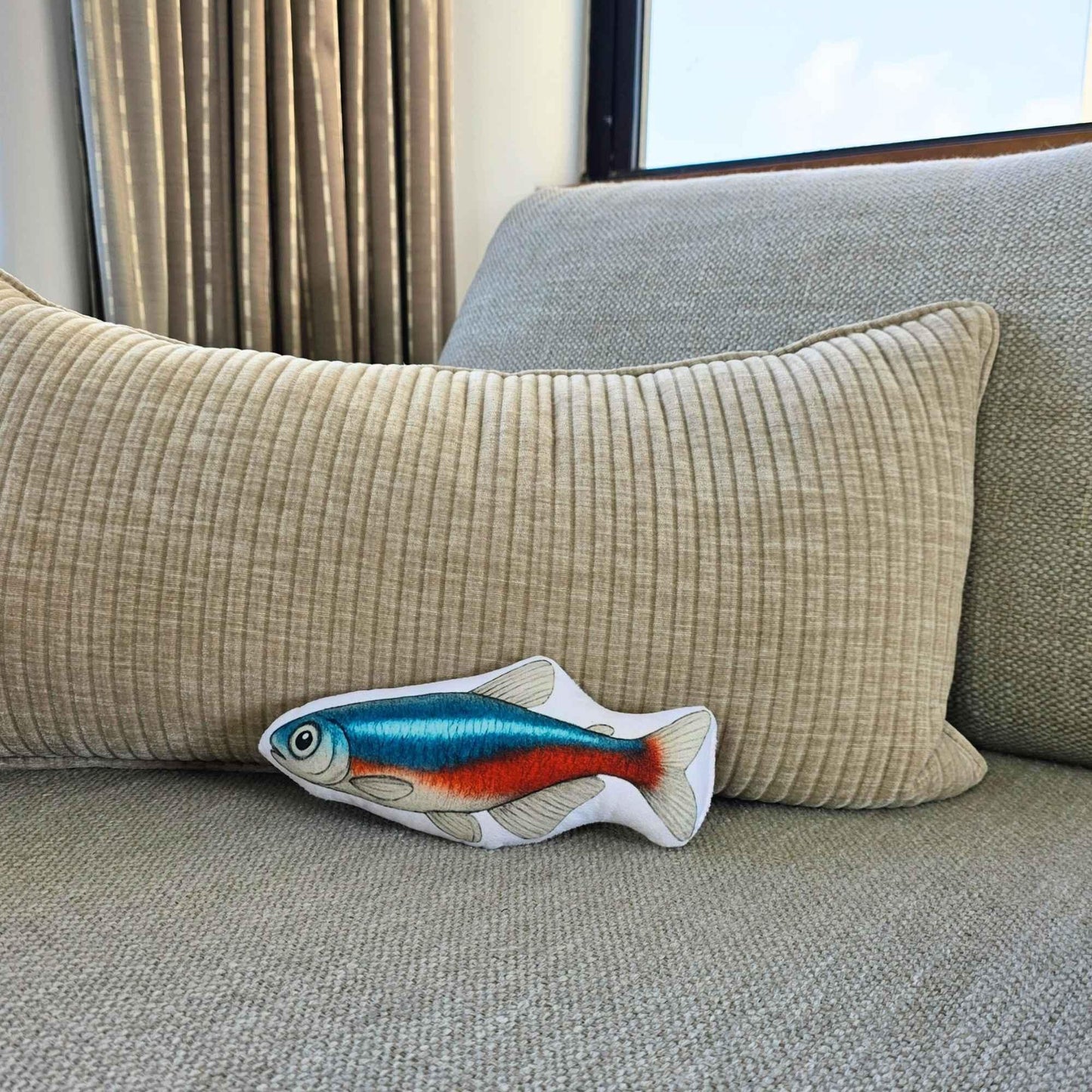 Neon Tetra Fish-Shaped Cushion 20cm | FAWNE