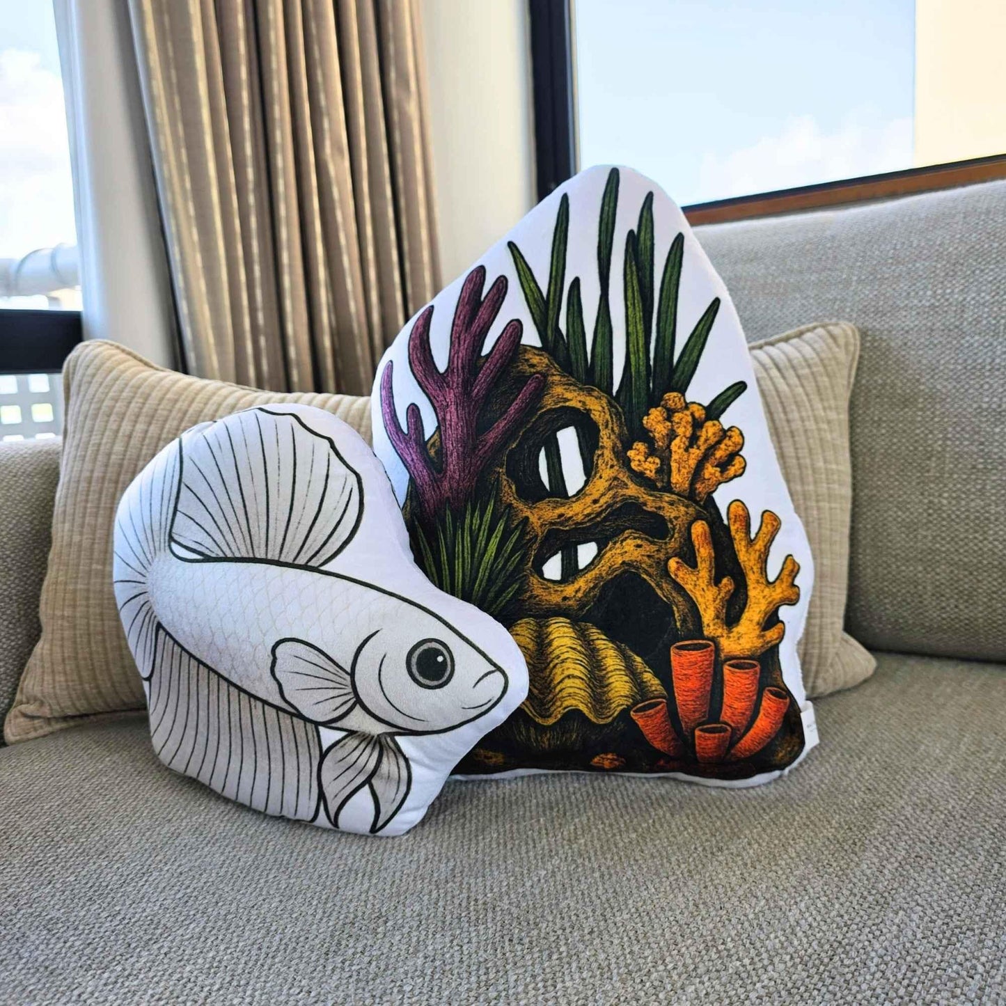Coral Aquarium Decor Shaped Cushion 35cm | FAWNE