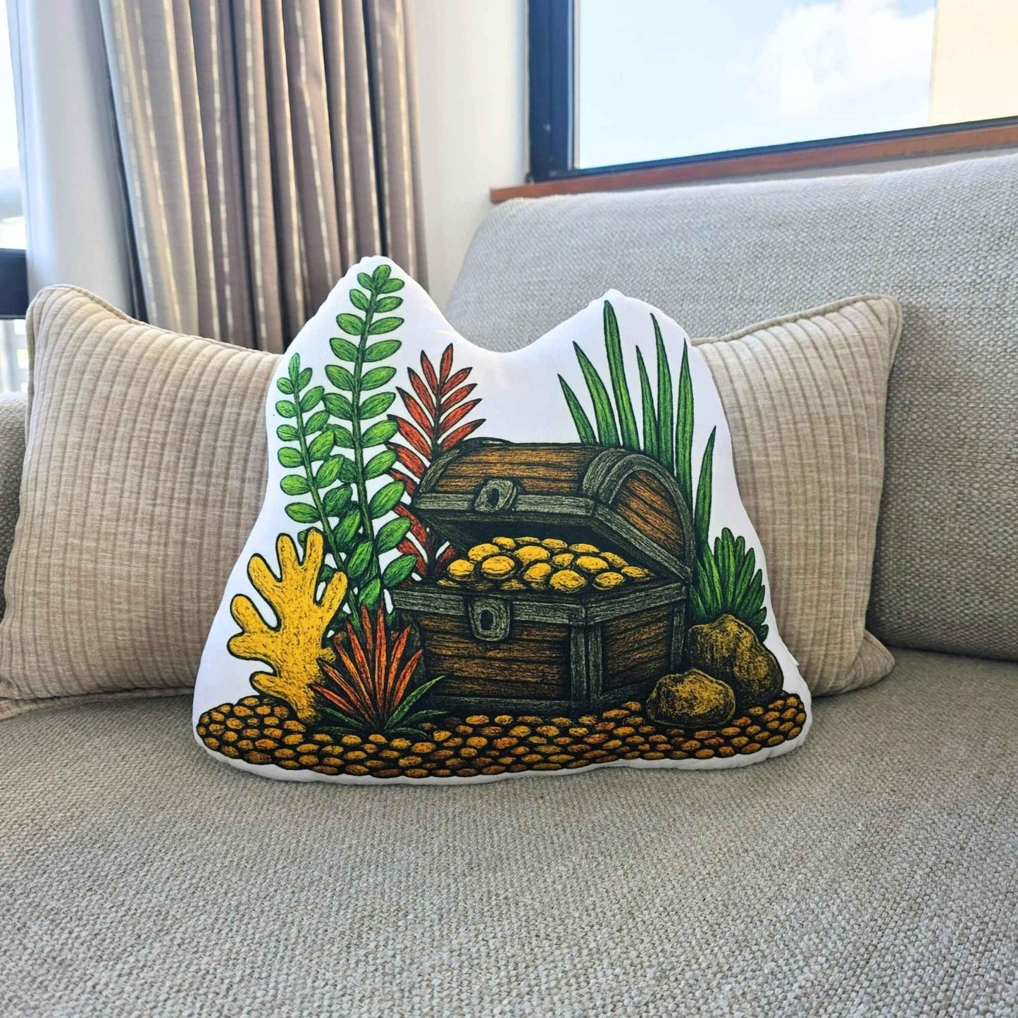 Treasure Chest Aquarium Decor Shaped Cushion 35cm | FAWNE