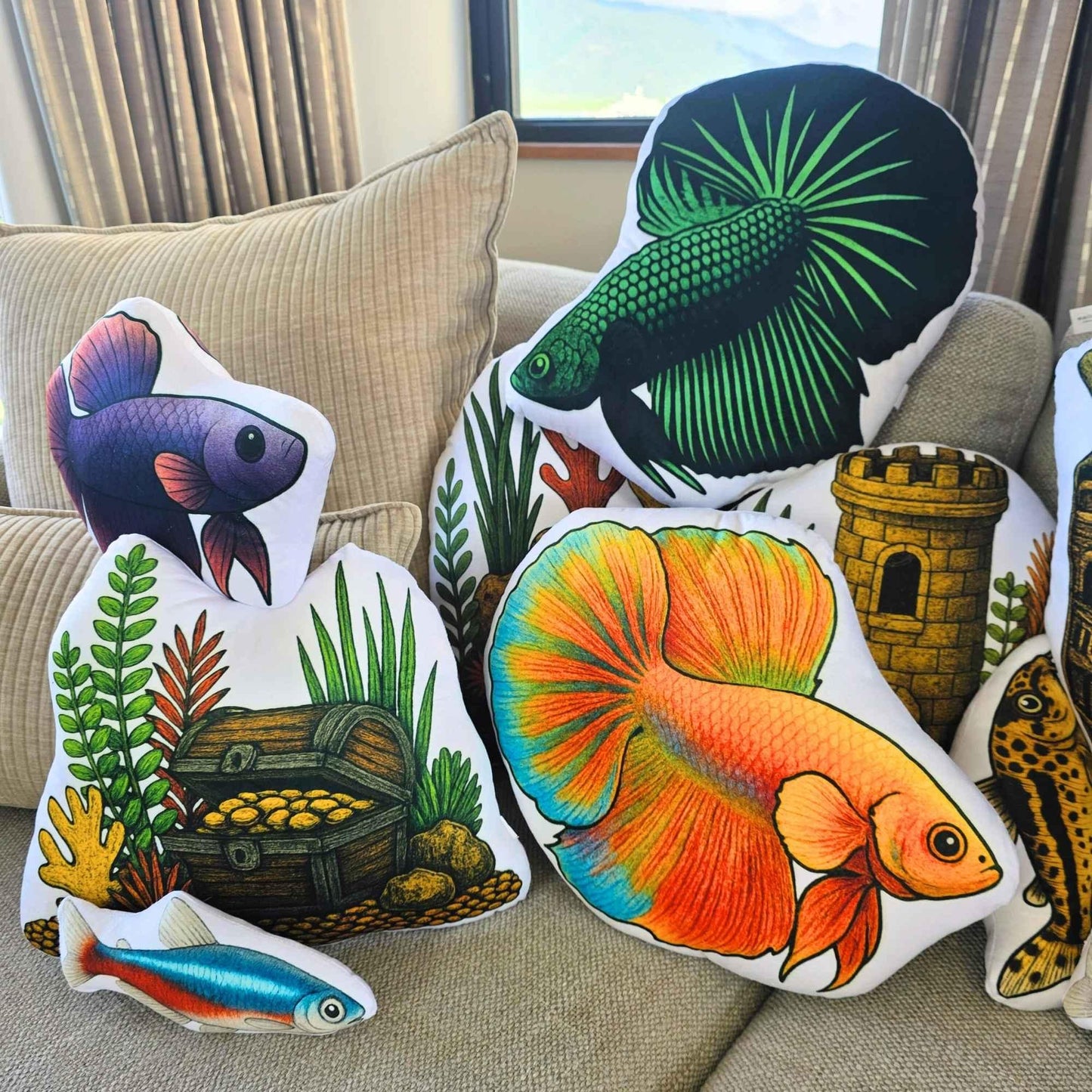 Treasure Chest Aquarium Decor Shaped Cushion 35cm | FAWNE