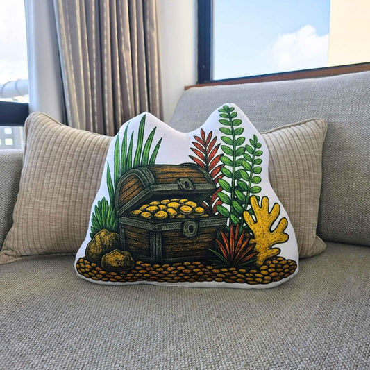 Treasure Chest Aquarium Decor Shaped Cushion 35cm | FAWNE