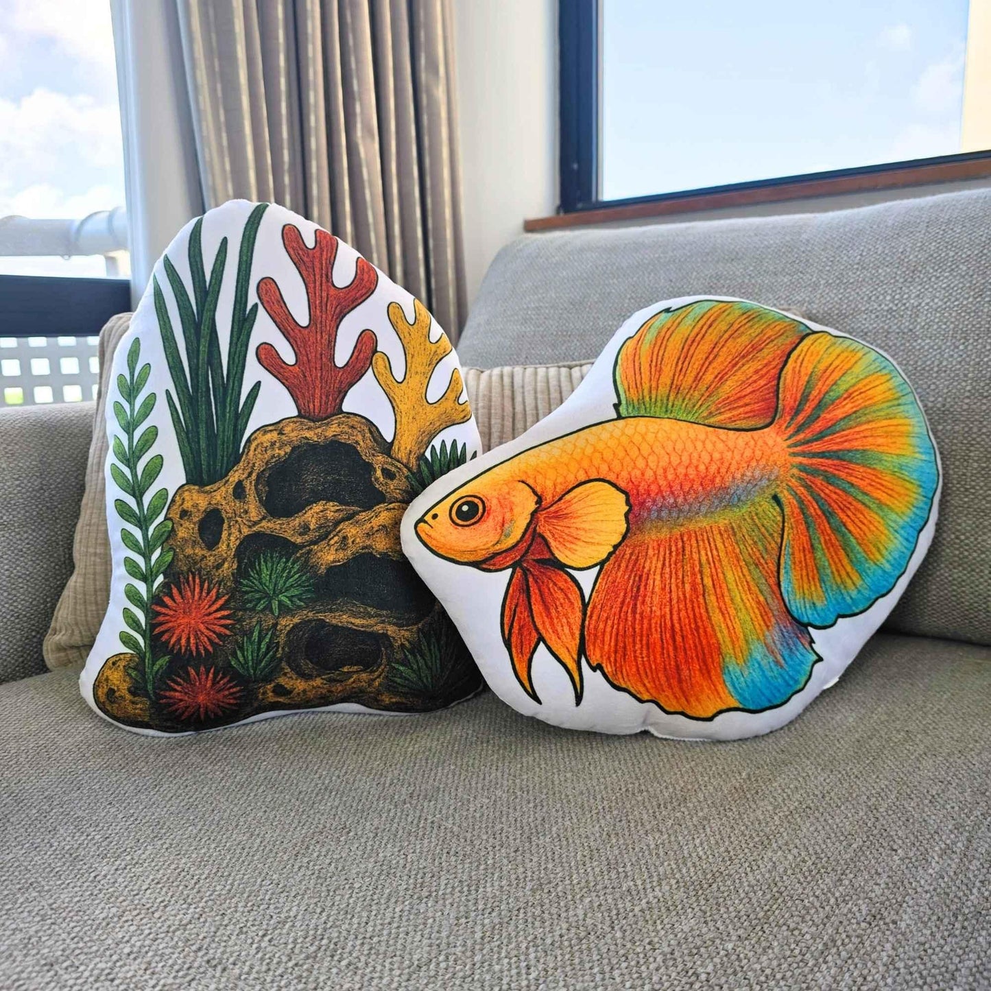 Coral Caves Aquarium Decor Shaped Cushion 35cm | FAWNE