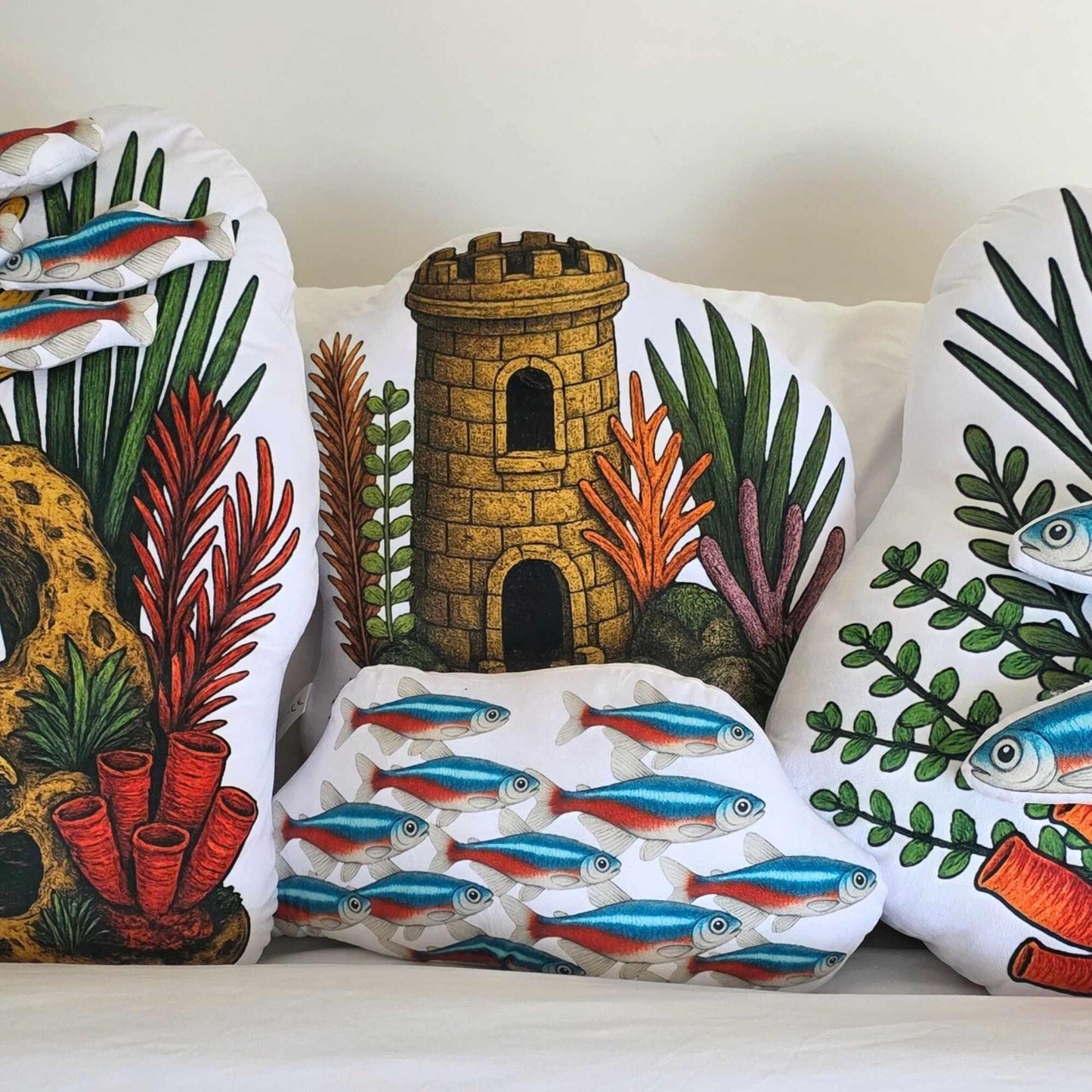 Neon Tetra School Shaped Cushion 40cm | FAWNE