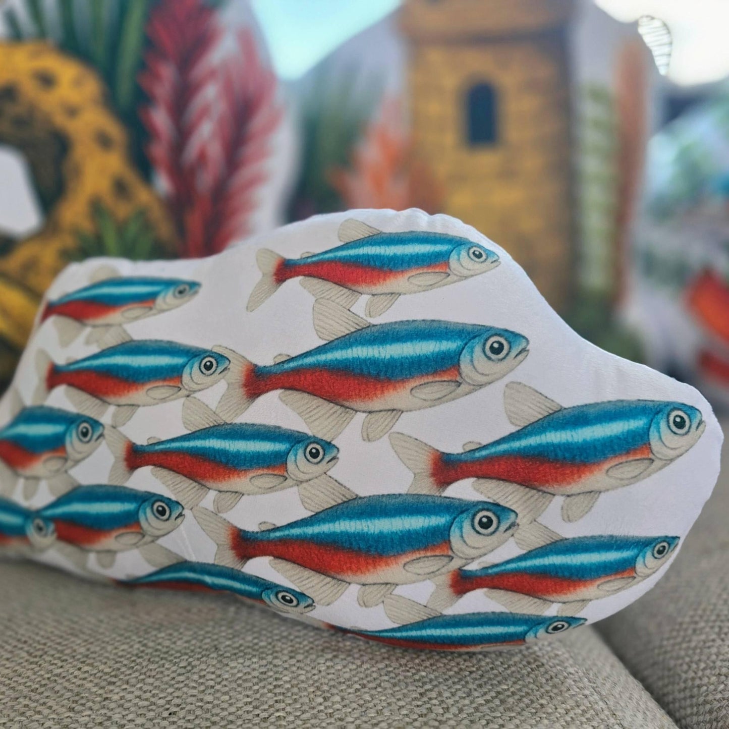 Neon Tetra School Shaped Cushion 40cm | FAWNE