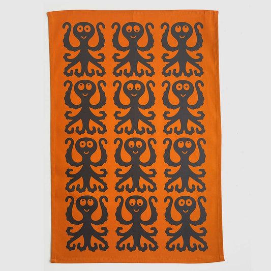 Magpie x Hornsea - Octopus Teatowel - Red Orange