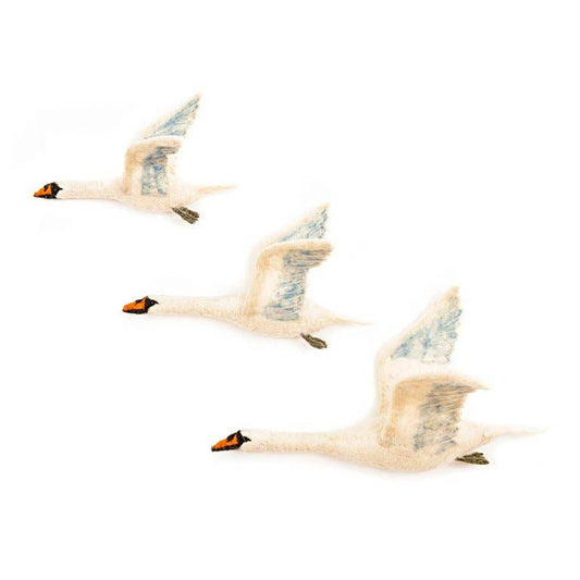 Sew Heart Felt White Swan Flying Wall Birds - Trio