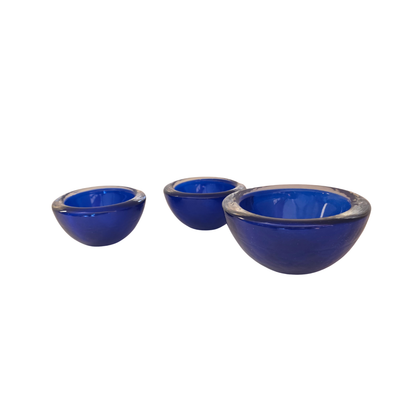 Vintage | Deep Blue & Clear - Trio of 3 -  German Walther Glas Bowls - FAWNE