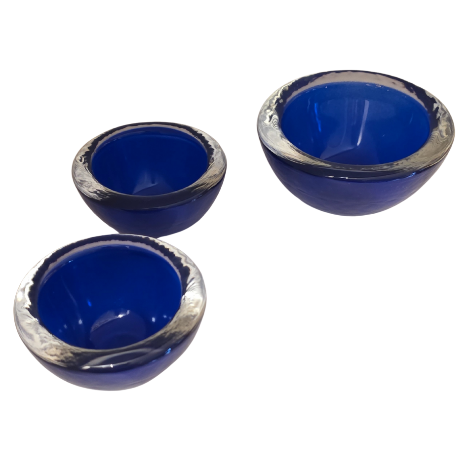 Vintage | Deep Blue & Clear - Trio of 3 -  German Walther Glas Bowls