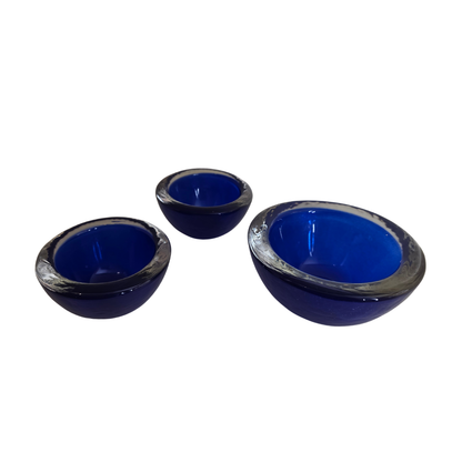 Vintage | Deep Blue & Clear - Trio of 3 -  German Walther Glas Bowls - FAWNE