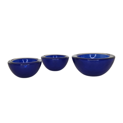 Vintage | Deep Blue & Clear - Trio of 3 -  German Walther Glas Bowls - FAWNE