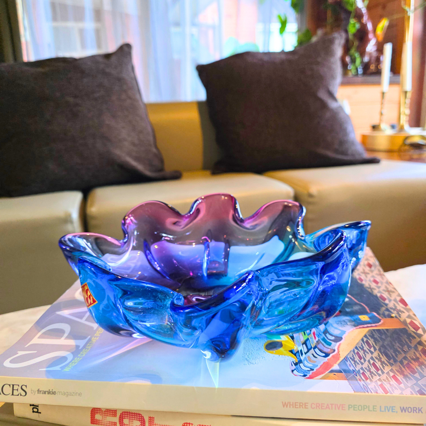 Vintage - Thebe Art Glass Bowl - Blue and Purple - Organic Art Glass Bowl
