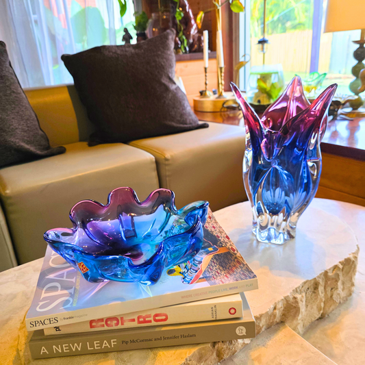 Vintage - Thebe Art Glass Bowl - Blue and Purple - Organic Art Glass Bowl