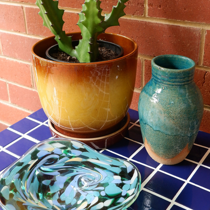 Vintage | Teal and Terracotta Pottery Vase