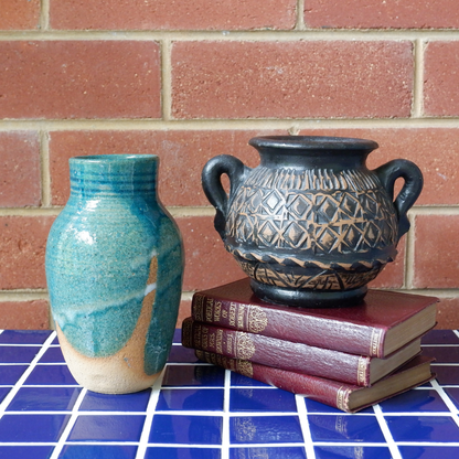 Vintage | Teal and Terracotta Pottery Vase