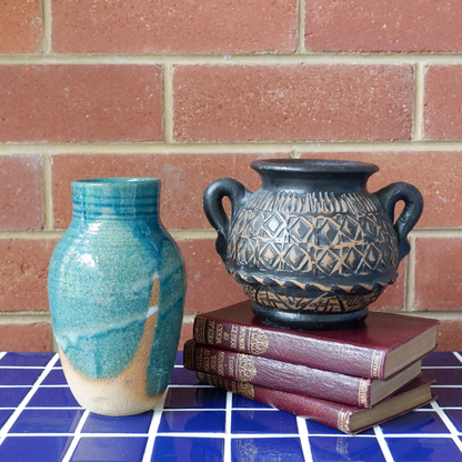 Vintage | Teal and Terracotta Pottery Vase
