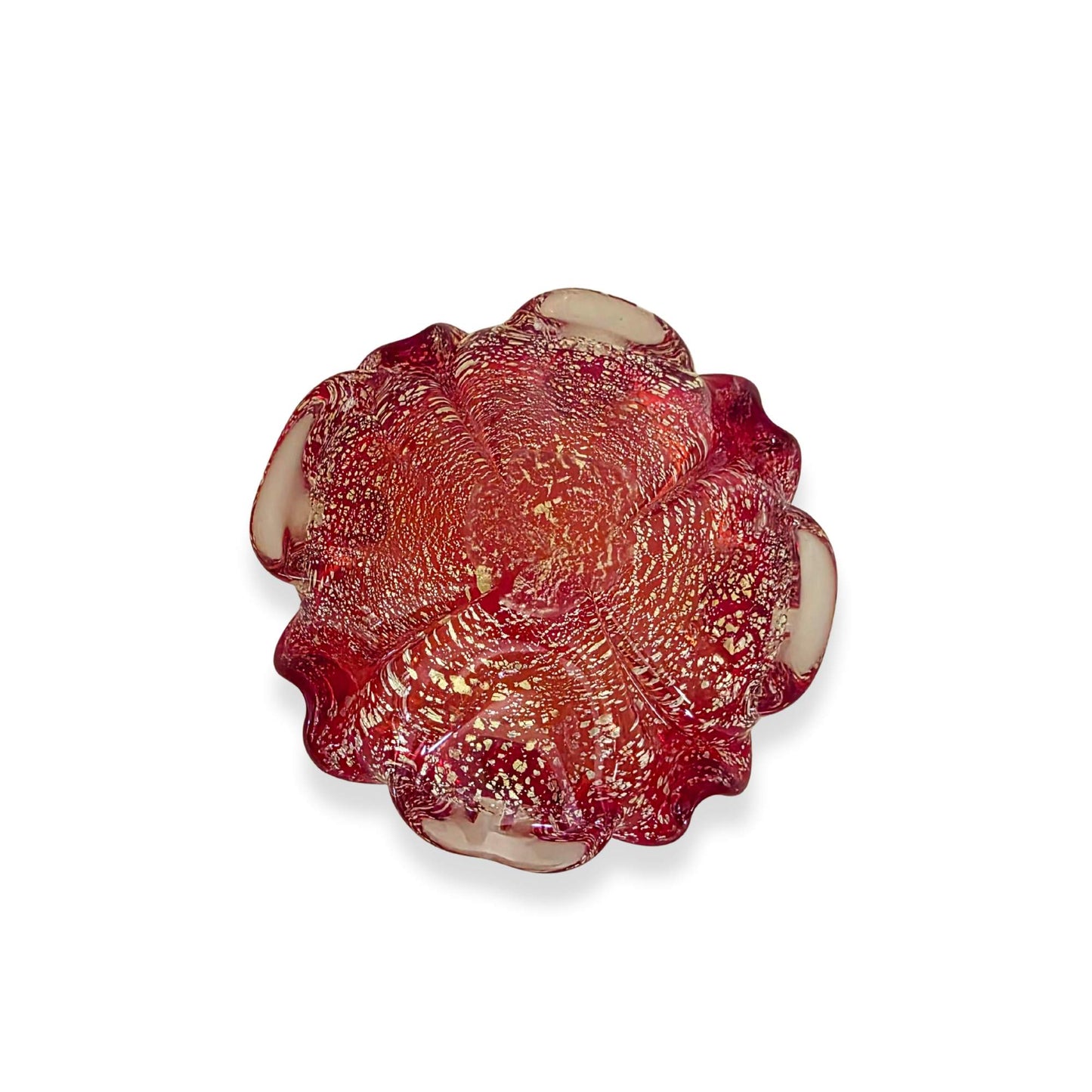 Vintage | Murano Ruby Red and Gold Fleck -  Art Glass Bowl