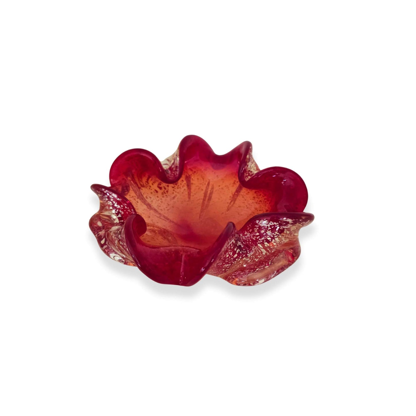 Vintage | Murano Ruby Red and Gold Fleck -  Art Glass Bowl