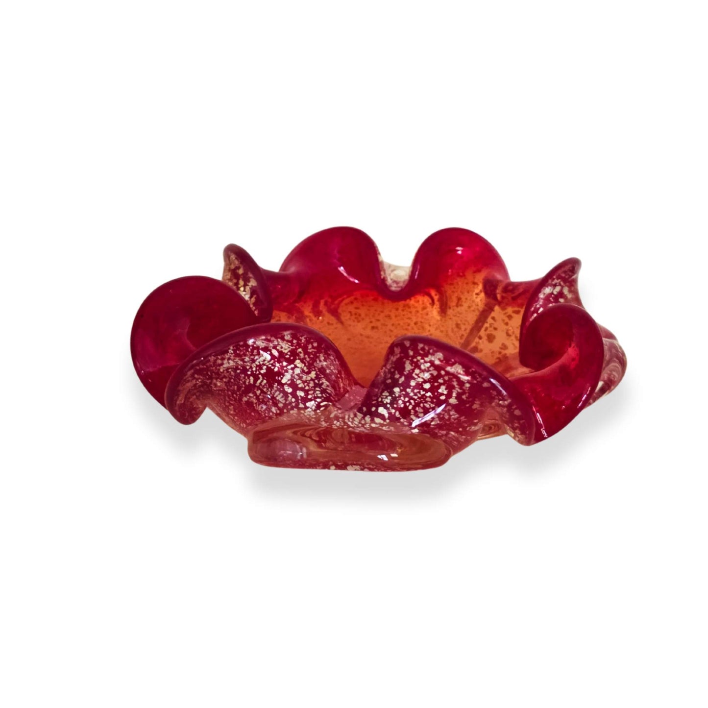 Vintage | Murano Ruby Red and Gold Fleck -  Art Glass Bowl