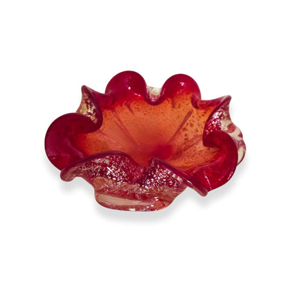 Vintage | Murano Ruby Red and Gold Fleck -  Art Glass Bowl - FAWNE