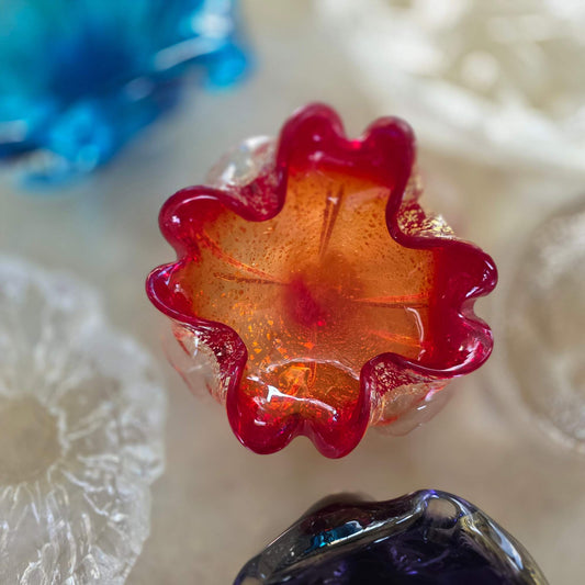 Vintage | Murano Ruby Red and Gold Fleck -  Art Glass Bowl