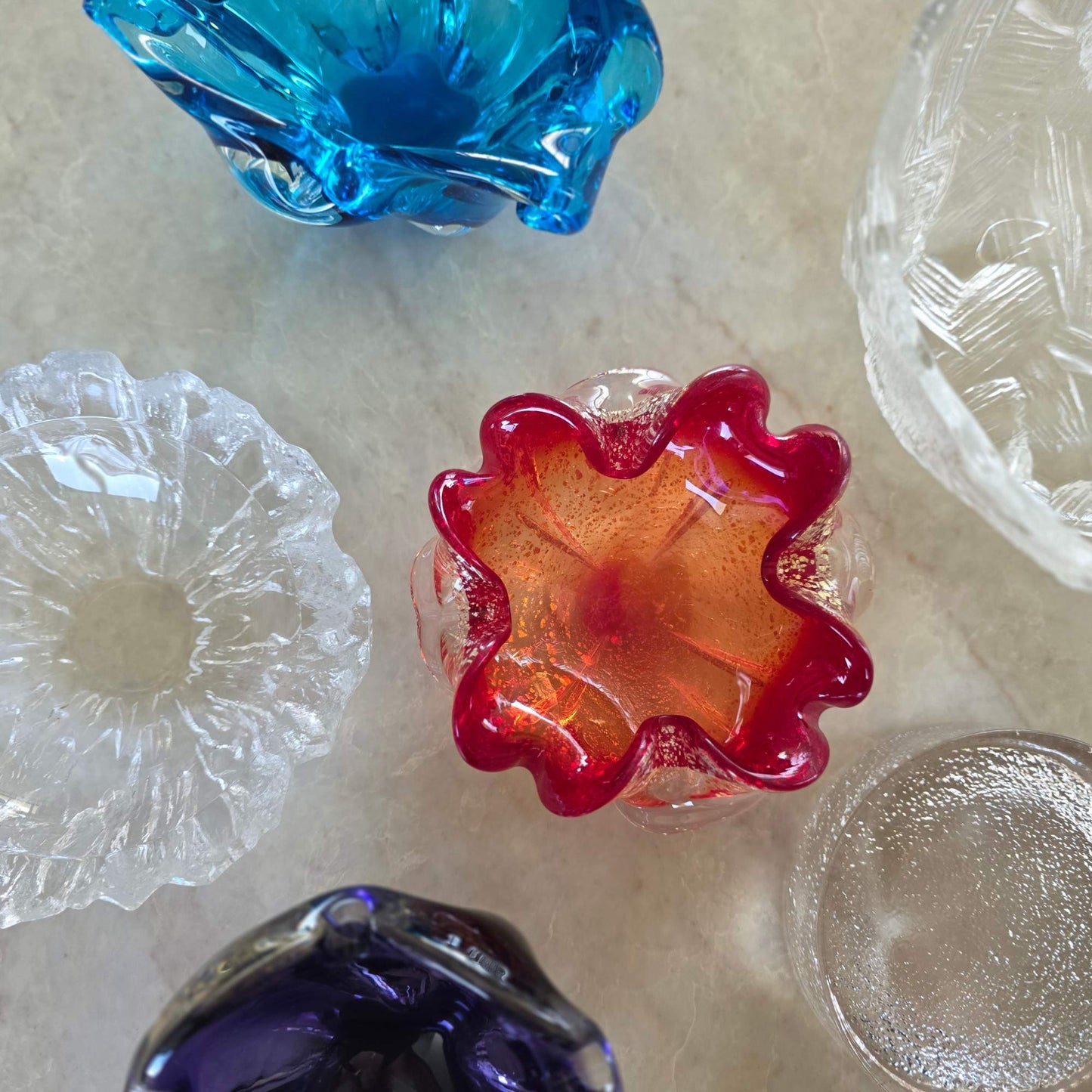 Vintage | Murano Ruby Red and Gold Fleck -  Art Glass Bowl