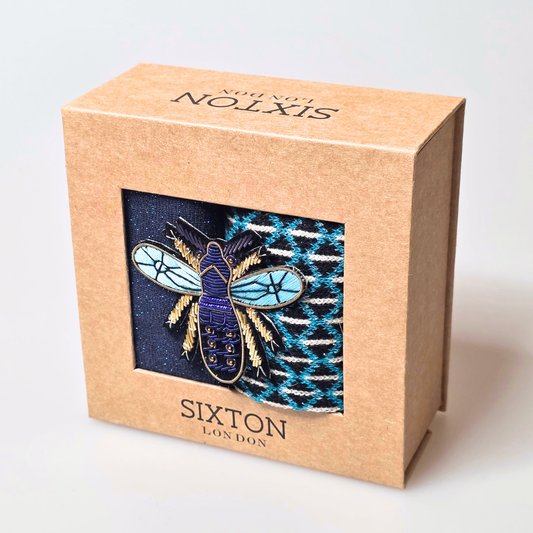 Sock box duo with Royal Bee Brooch - Black Leipzig & Tokyo Blue