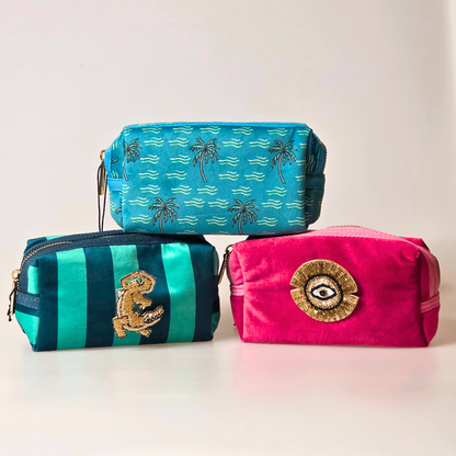 Pink Velvet Makeup Bag & Sunray Eye Brooch Set