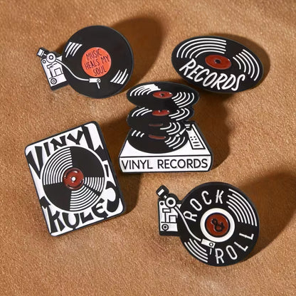 Vinyl Record - Metal Storage Tin & 5 Pin Set - Orange & Black - FAWNE