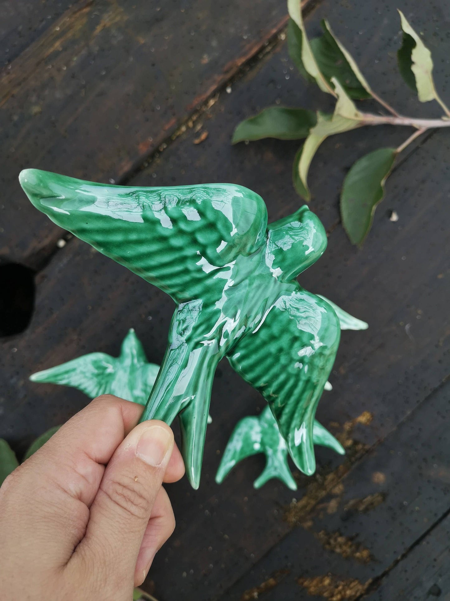 Portuguese Ceramic Swallows – Dark Green – Set of 4