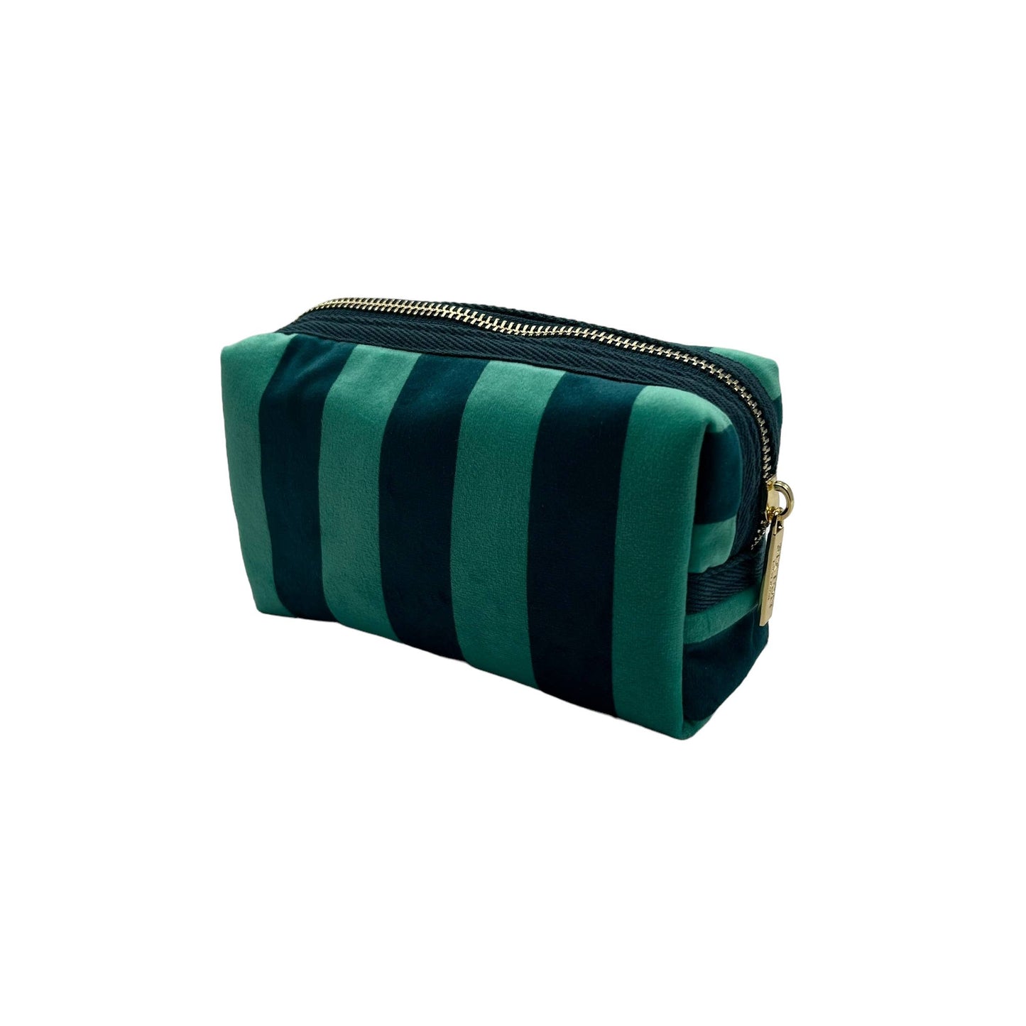 Teal Stripe Velvet Makeup Bag & Crocodile Brooch Set