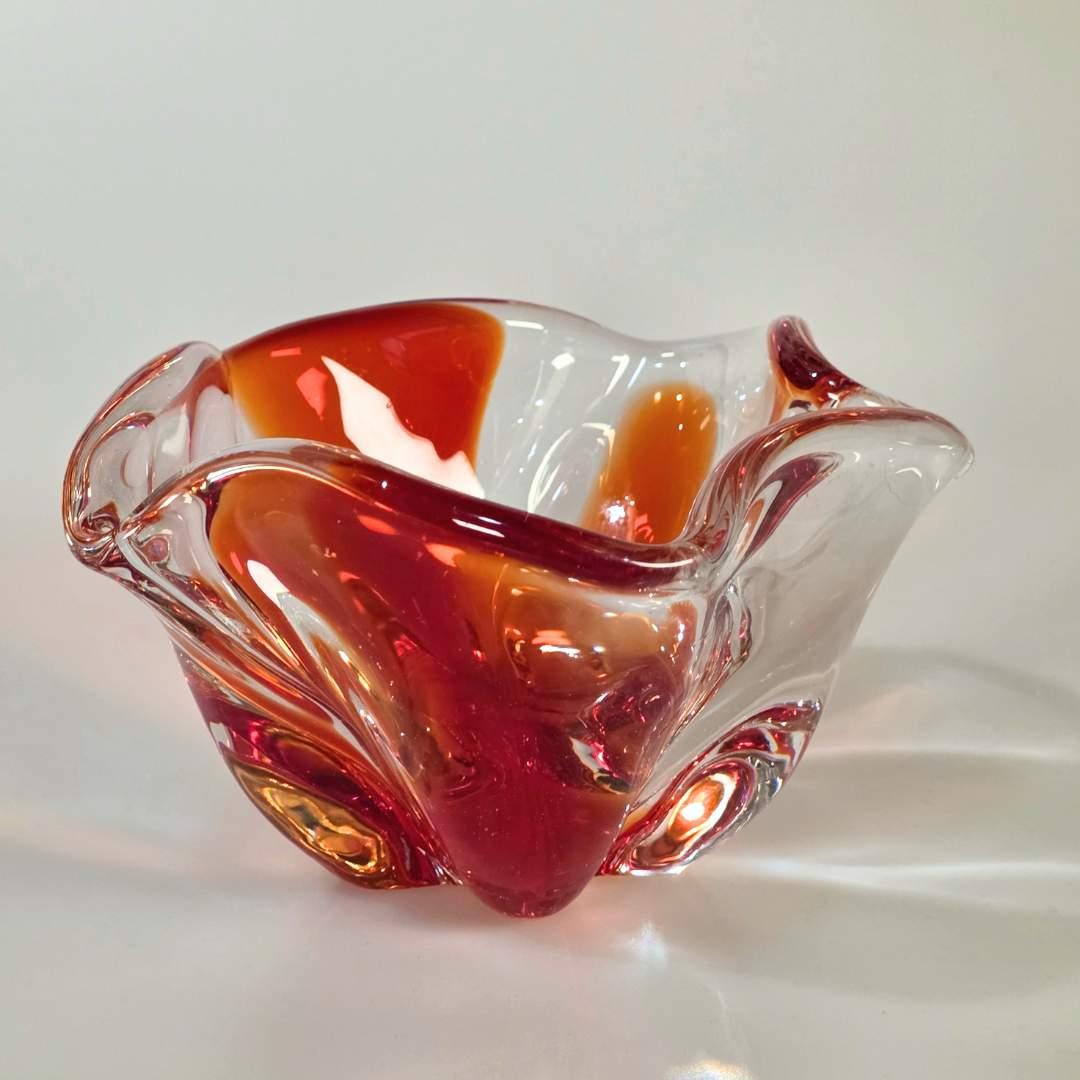 Vintage | Orange & Clear - Thick Art Glass Bowl