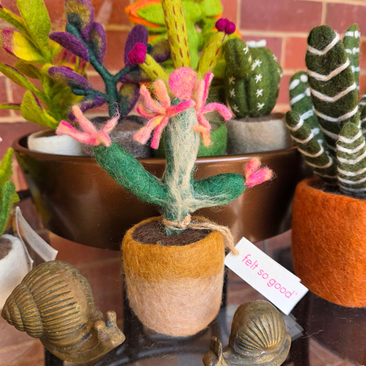 Pink Cactus - Hand Felted - Artificial Plant Decoration - Medium