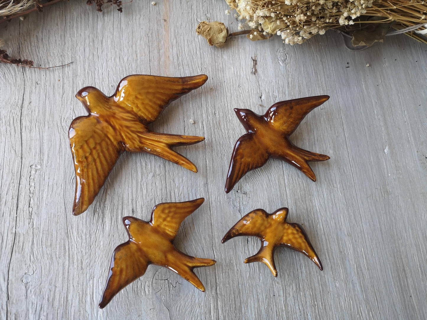Portuguese Ceramic Swallows – Honey Mustard –  Set of 4