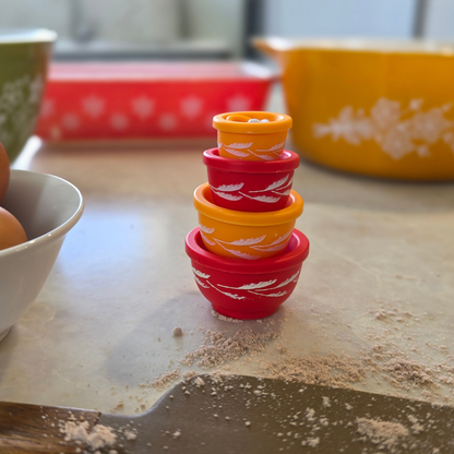 Miniature | Retro Mixing Bowl Set - Autumn Harvest Pattern - Ornament - 8cm - FAWNE